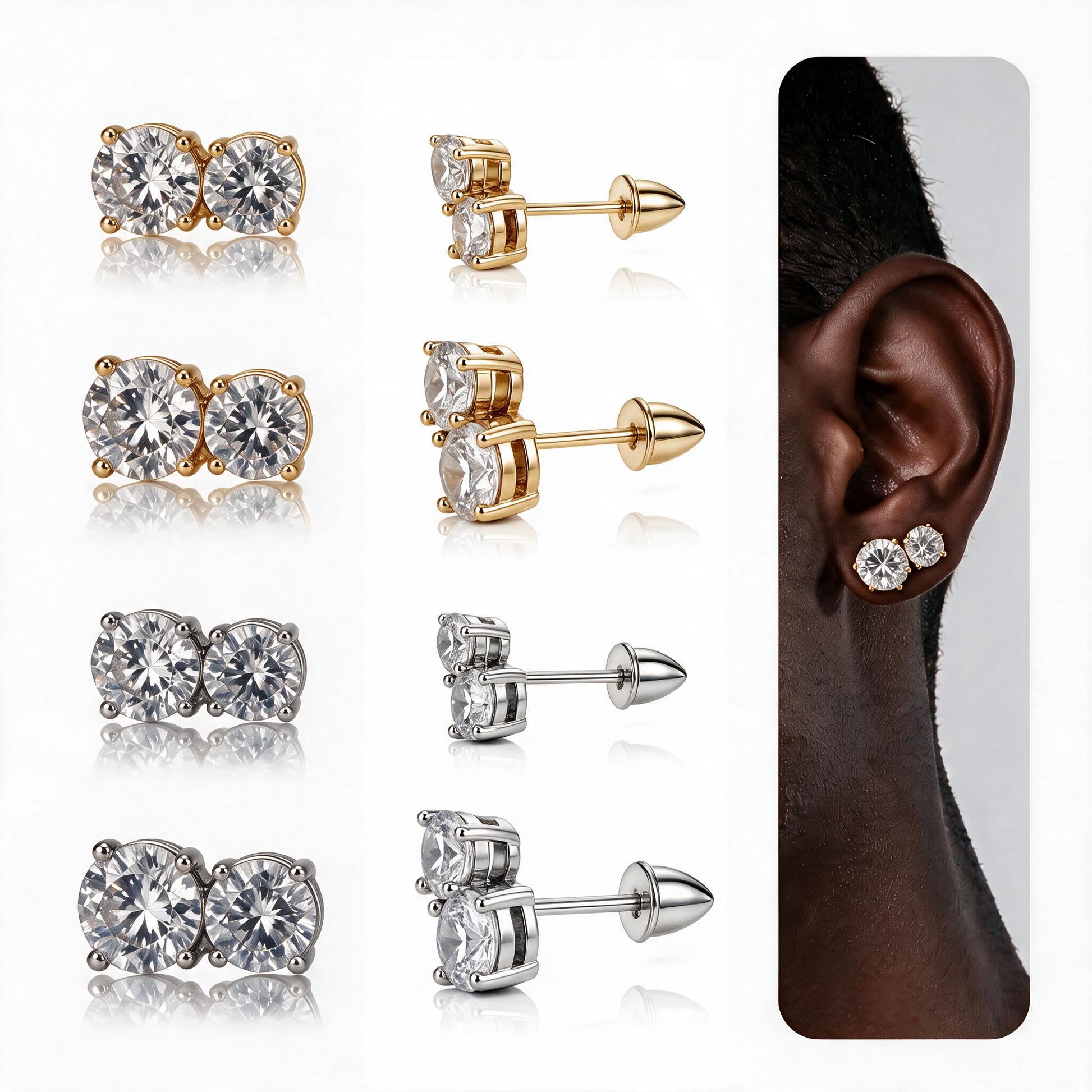 DOUBLE STONE EARRINGS (2 STONES 1 NEEDLE) 1 PAIR